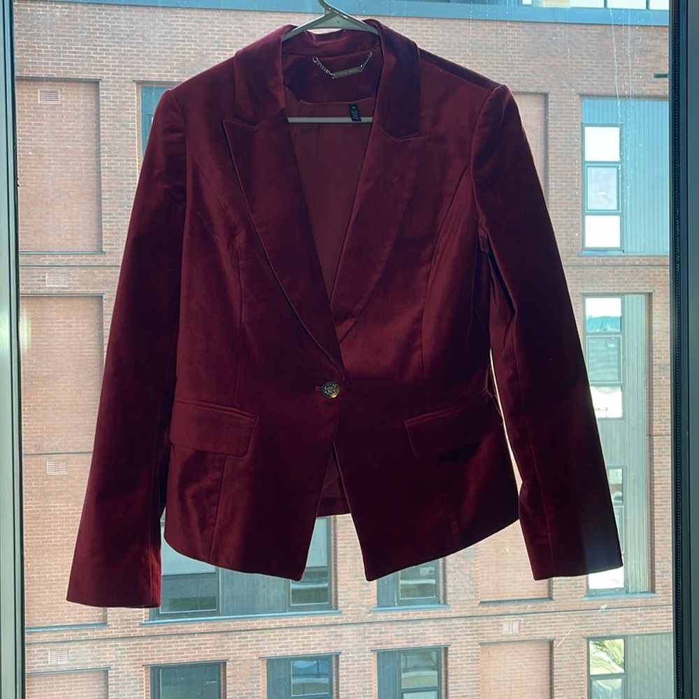 White House Black Market velvet burgundy/red blazer. NWOT.